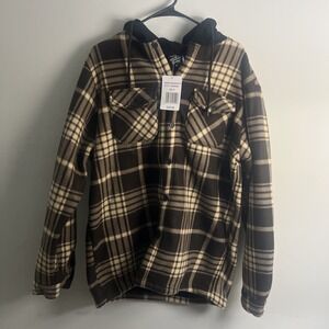 Original Deluxe Supply Brown Plaid Hooded Flannel Jacket Size Medium Sherpa Line